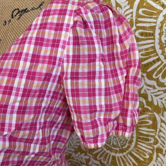 NWT LIKELY Kai Check Ruffle Hem Puff Sleeve Mini Dress in Fuchsia Multi size 10 - Picture 9 of 15